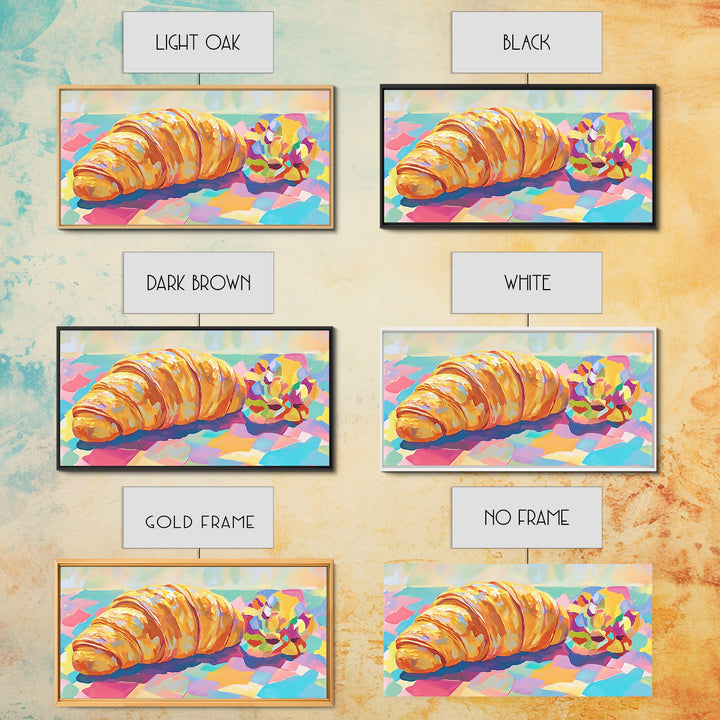 Golden Croissant And Macaron Wall Art, French Bakery Canvas Print, Cafe Kitchen Decor, Food Art Print, Sweet Gift For Baker