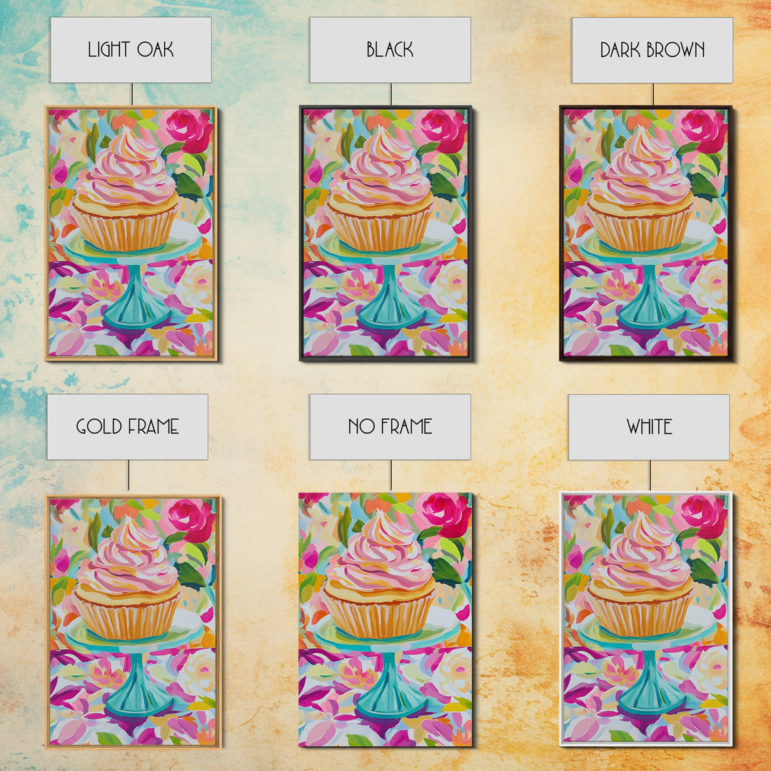 Pink Cupcake On Turquoise Cake Stand Wall Art, Cute Bakery Canvas Print For Kitchen Decor, Girls Room Art, Gift For Baker