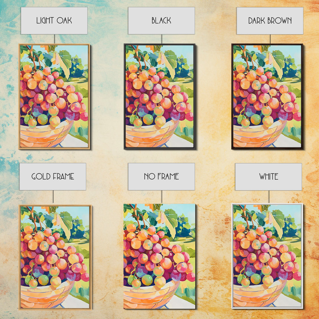 Bowl Of Rosy Grapes Canvas Print, Colorful Kitchen Wall Art, Vineyard Fruit Painting, Dining Room Decor, Housewarming Gift