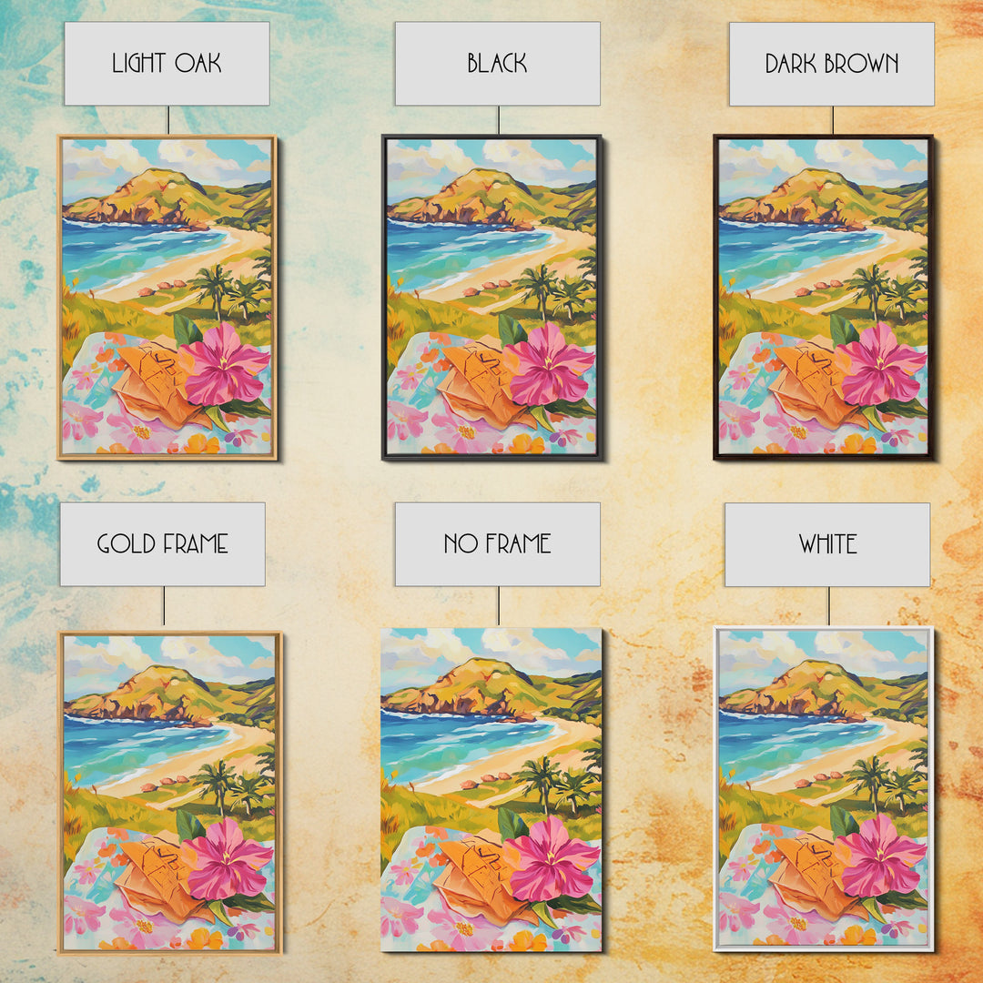 Tropical Beach View With Hibiscus Canvas Print, Coastal Wall Art, Ocean Wall Decor, Summer Landscape, Beach House Decor Gift