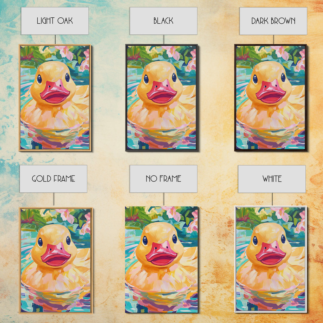 Smiling Yellow Duck In Garden Pond Wall Art, Whimsical Animal Art, Cute Bathroom Decor, Nursery Wall Art Print, Gift For Her