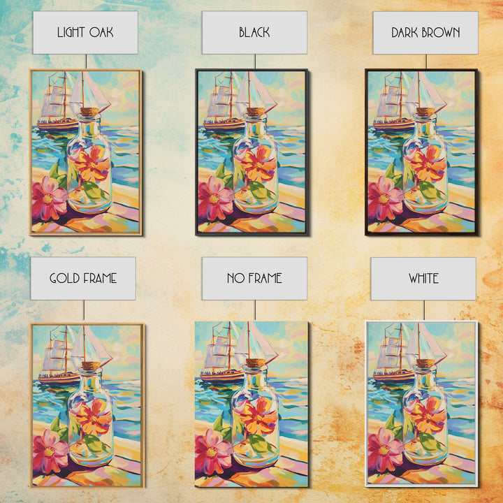 Sailboat And Flower In Glass Bottle Canvas Print, Nautical Wall Art, Coastal Wall Decor, Ocean Art, Beach House Decor, Gift For Her