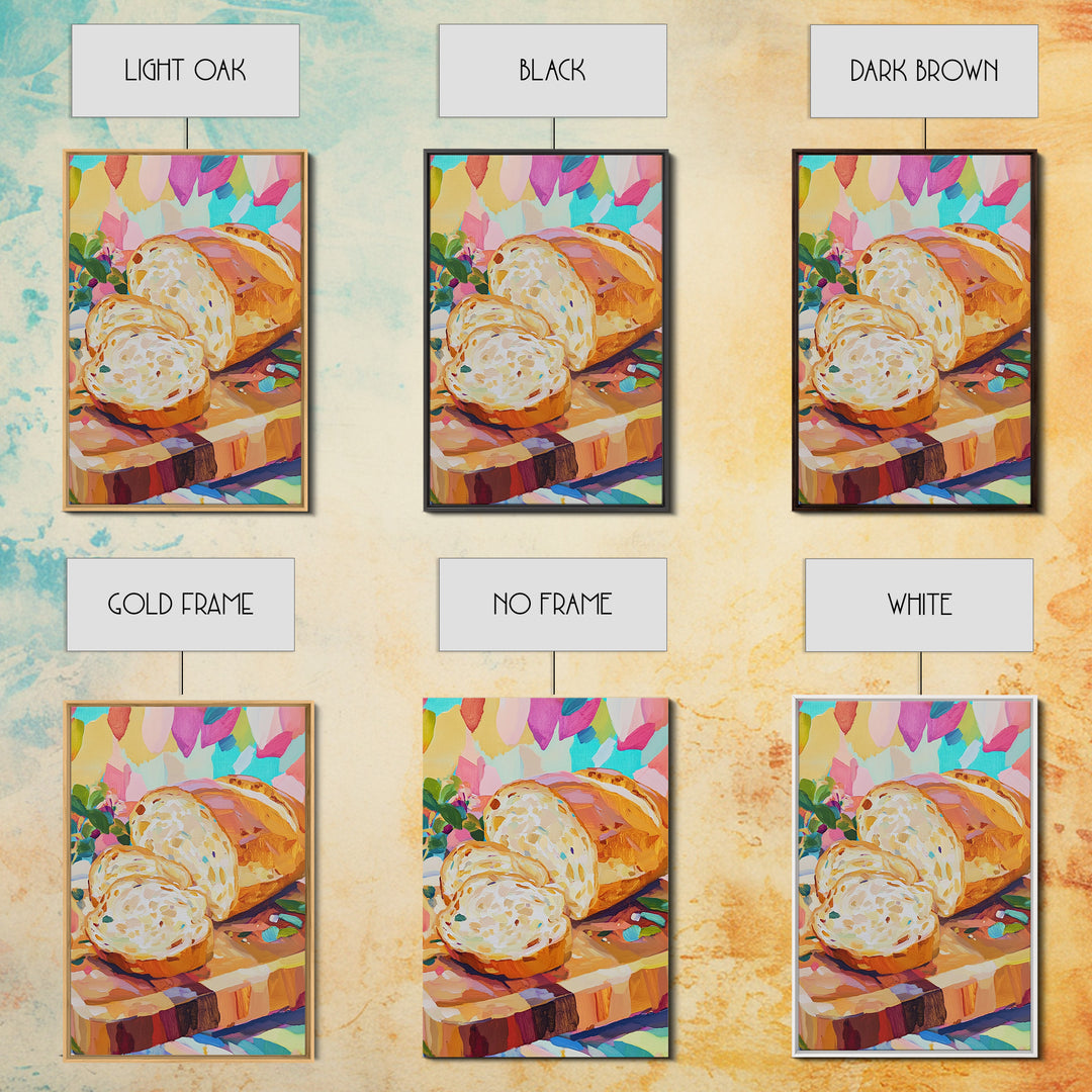 Sliced Artisan Bread On Wooden Board Canvas Print, Kitchen Wall Art, Food Illustration, Rustic Kitchen Decor, Gift For Baker