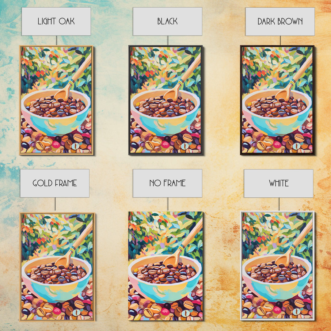 Vibrant Coffee Beans In Ceramic Bowl Canvas Print, Kitchen Wall Art, Coffee Bar Decor, Cafe Poster, Foodie Housewarming Gift