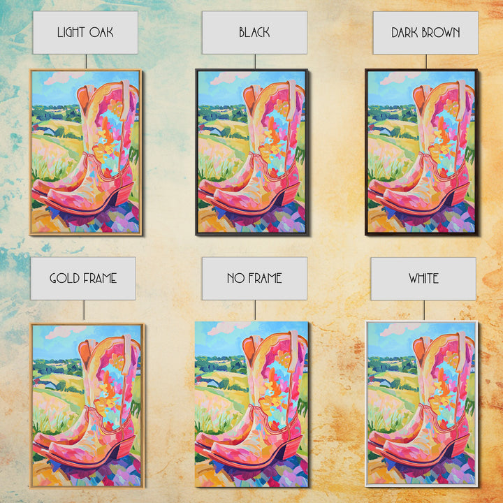 Pink Floral Cowboy Boots Canvas Print, Western Wall Art, Cowgirl Decor, Country Landscape Art Print, Bright Gift For Her