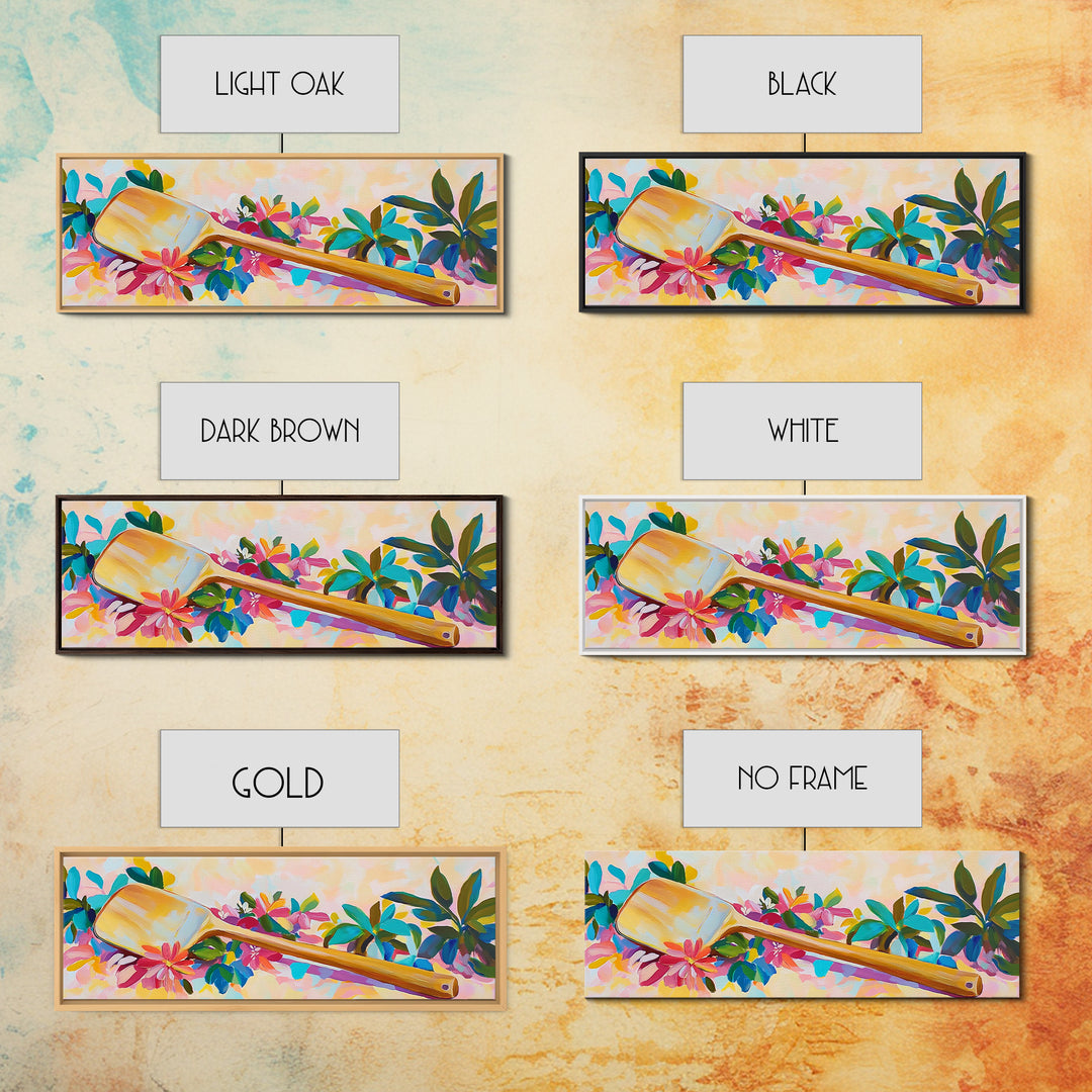 Wooden Paddle With Tropical Flowers Wall Art, Coastal Canvas Print, Beach House Decor, Nautical Wall Art, Tropical Decor