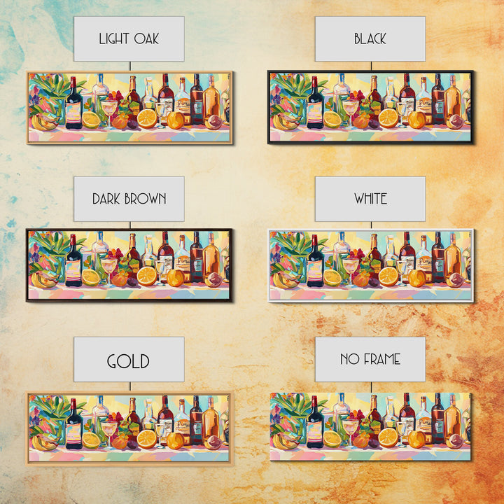 Colorful Wine Bottles And Citrus Still Life Canvas Print, Kitchen Wall Art, Dining Room Decor, Bar Cart Art, Wine Lover Gift