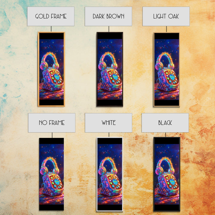 Jeweled Retro Phone With Headphones Framed Canvas Print, Music Wall Art, Funky Wall Decor, Game Room Decor, Gift For Him
