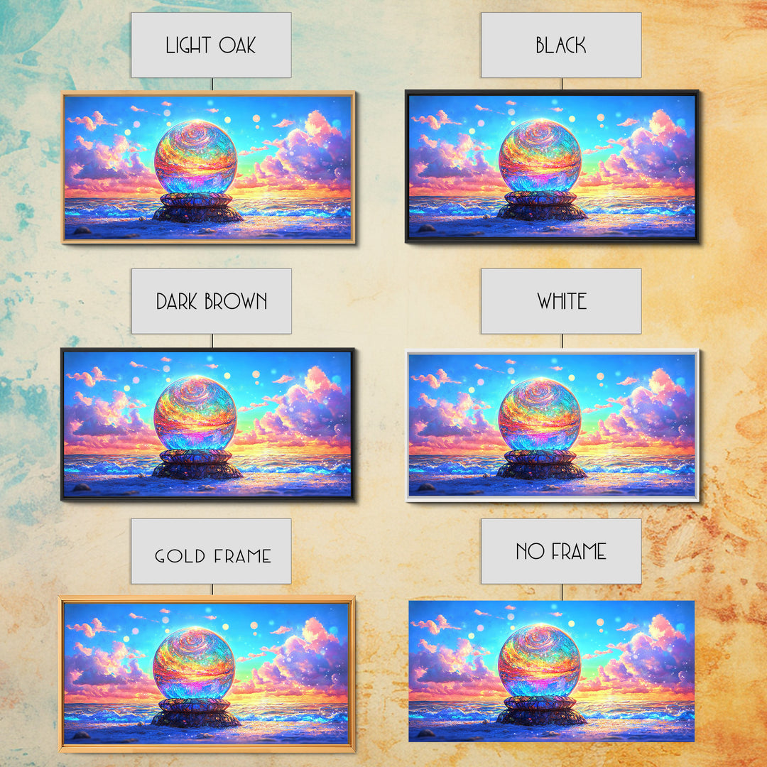 Glowing Crystal Orb By The Ocean Wall Art, Surreal Seascape Canvas Print, Coastal Decor, Celestial Art, Beach House Gift
