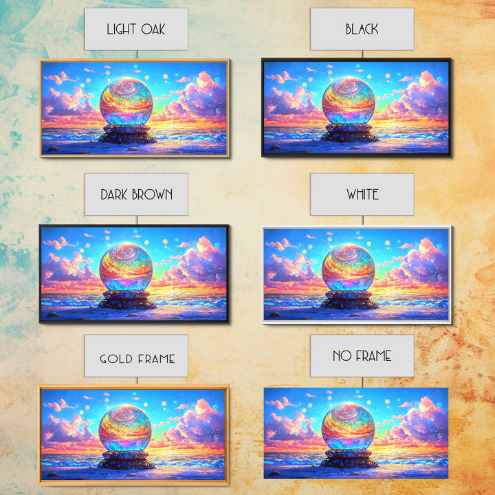 Glowing Crystal Orb By The Ocean Wall Art, Surreal Seascape Canvas Print, Coastal Decor, Celestial Art, Beach House Gift