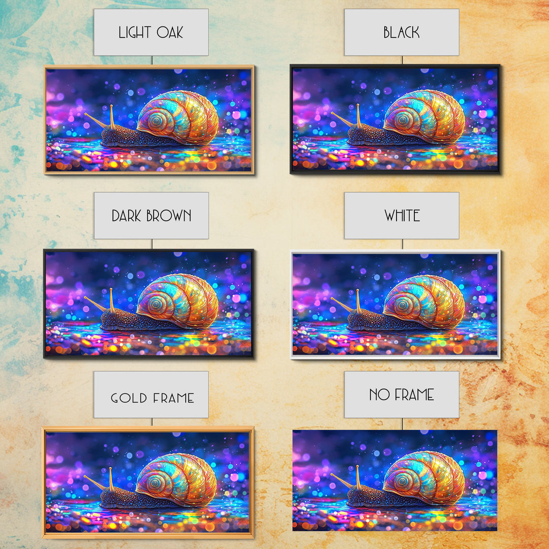 Glowing Rainbow Snail On Wet Ground Wall Art, Whimsical Animal Art Print, Nature Wall Art, Dopamine Decor, Unique Gift For Her