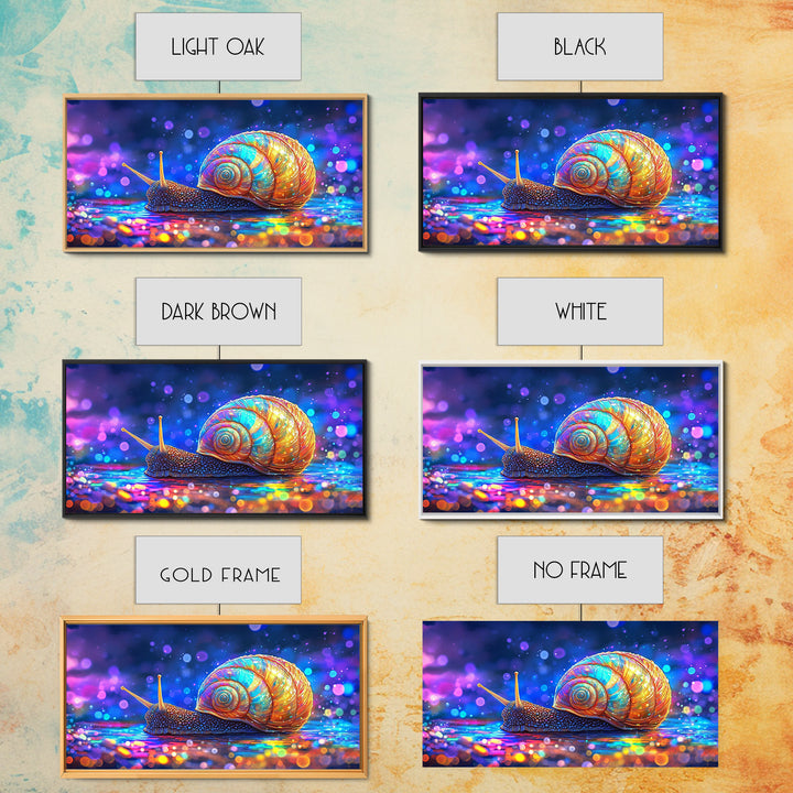Glowing Rainbow Snail On Wet Ground Wall Art, Whimsical Animal Art Print, Nature Wall Art, Dopamine Decor, Unique Gift For Her