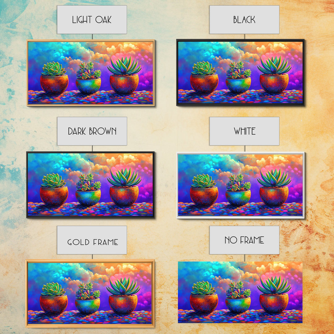 Three Rainbow Succulents Canvas Print, Colorful Botanical Wall Art, Boho Plant Decor, Living Room Art, Housewarming Gift