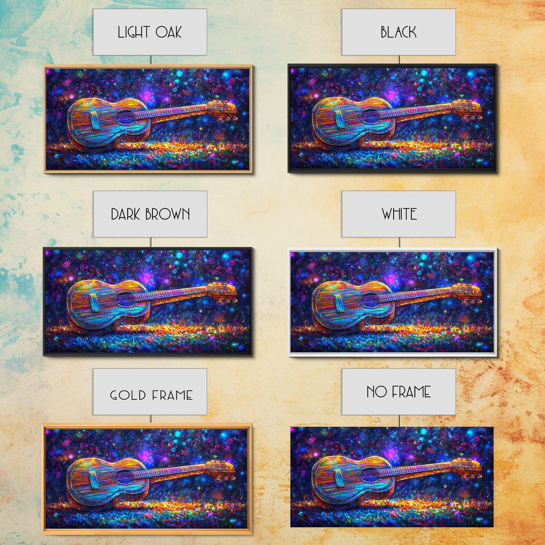 Rainbow Acoustic Guitar Canvas Print, Music Studio Wall Art, Colorful Music Lover Gift, Psychedelic Modern Home Decor, Art Print