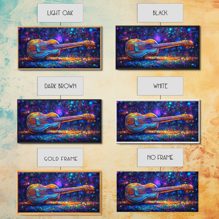 Rainbow Acoustic Guitar Canvas Print, Music Studio Wall Art, Colorful Music Lover Gift, Psychedelic Modern Home Decor, Art Print