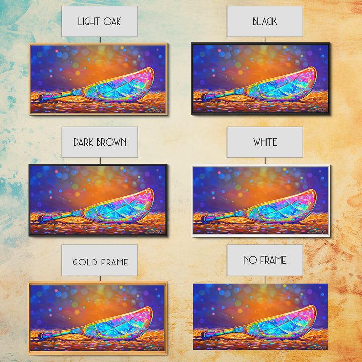 Stained Glass Canoe Paddle Wall Art, Colorful Coastal Canvas, Nautical Decor, Lake House Gift, Vibrant Beach House Print