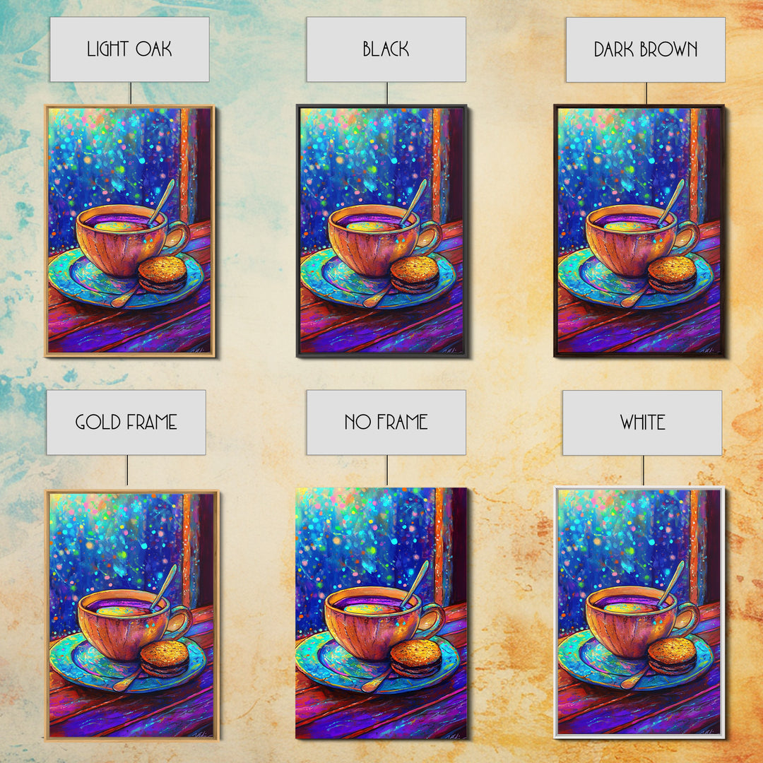 Cozy Tea Cup And Cookie Canvas Print, Coffee Shop Wall Art, Cafe Decor, Kitchen Wall Decor, Whimsical Foodie Gift For Dining Room Prints