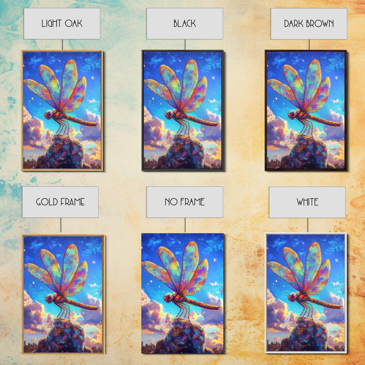 Stained Glass Dragonfly On Rock Canvas Print, Colorful Wildlife Art, Nature Wall Art, Whimsical Decor, Nature Lover Gift