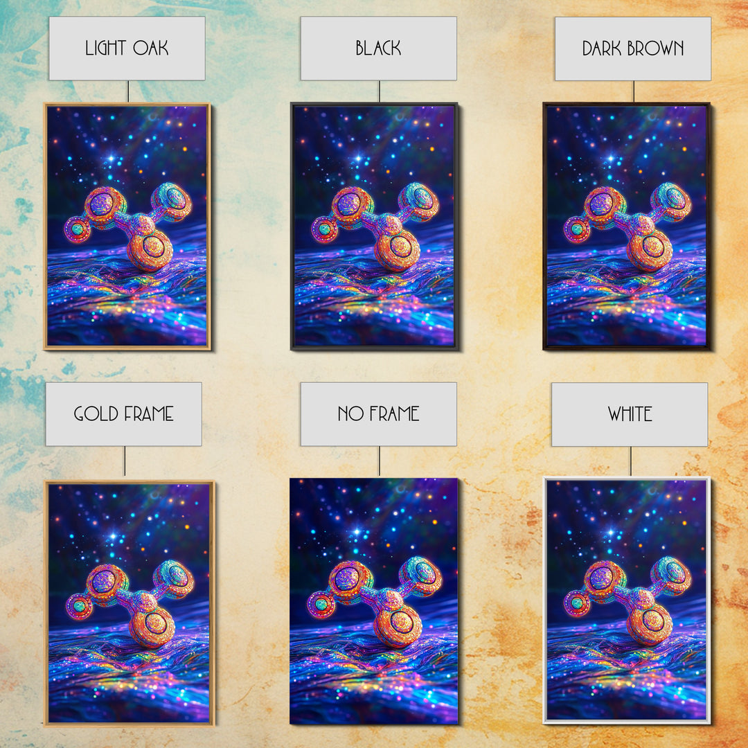 Glowing Rainbow Molecule Science Wall Art, Futuristic Space Art Print, Cyberpunk Decor, Medical Office Decor, Gift For Him
