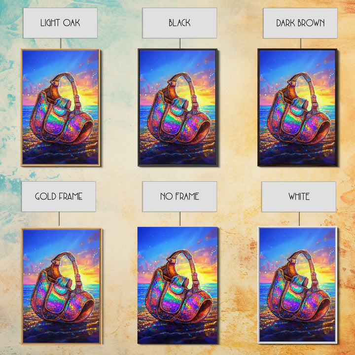 Iridescent Headphones On Sunset Beach Canvas Print, Music Studio Wall Art, Ocean Decor, Gamer Room Decor, Gift For Him, Art Gift