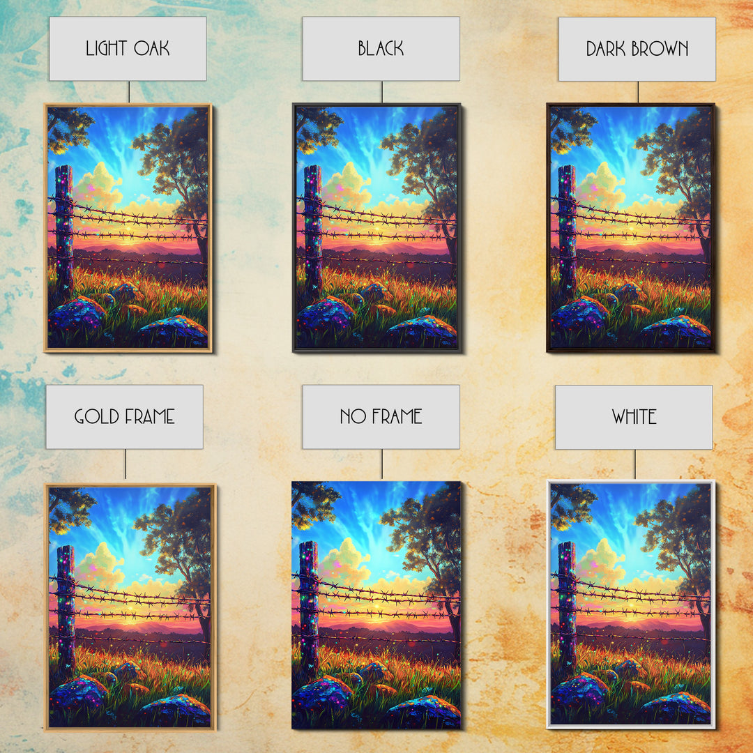 Barbed Wire Fence At Sunset Meadow Canvas Print, Rustic Western Wall Art, Farmhouse Decor, Country Landscape Housewarming Gift