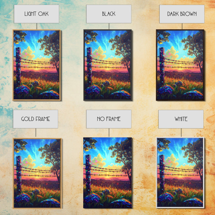 Barbed Wire Fence At Sunset Meadow Canvas Print, Rustic Western Wall Art, Farmhouse Decor, Country Landscape Housewarming Gift