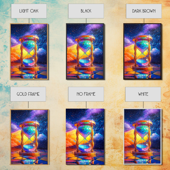 Cosmic Stained Glass Hourglass Canvas Print, Surreal Celestial Wall Art For Office Decor, Modern Home Decor Living Room Gift