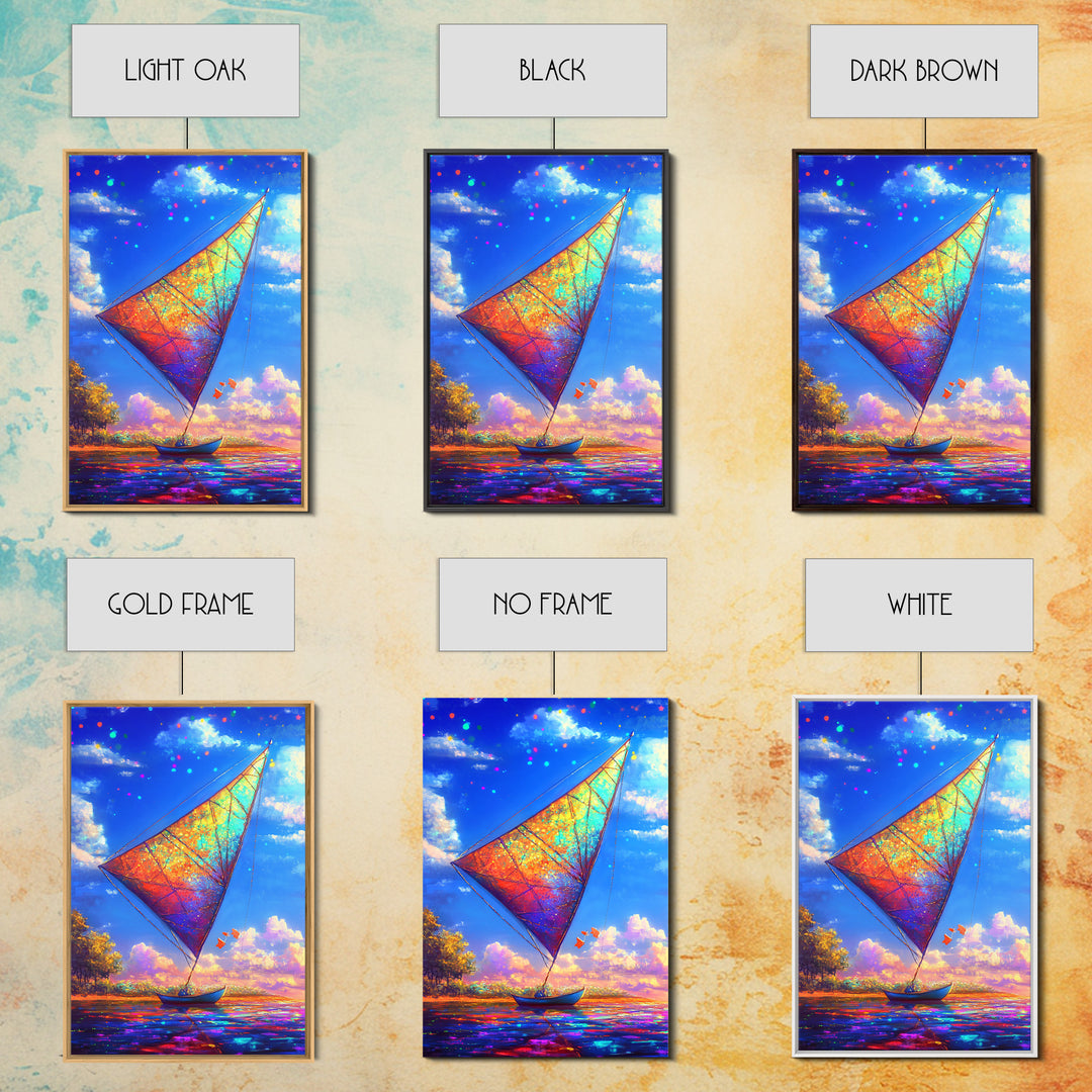 Rainbow Sailboat On Sparkling Water Wall Art, Coastal Canvas Print, Nautical Decor, Ocean Art, Beach House Gift, Home Decor