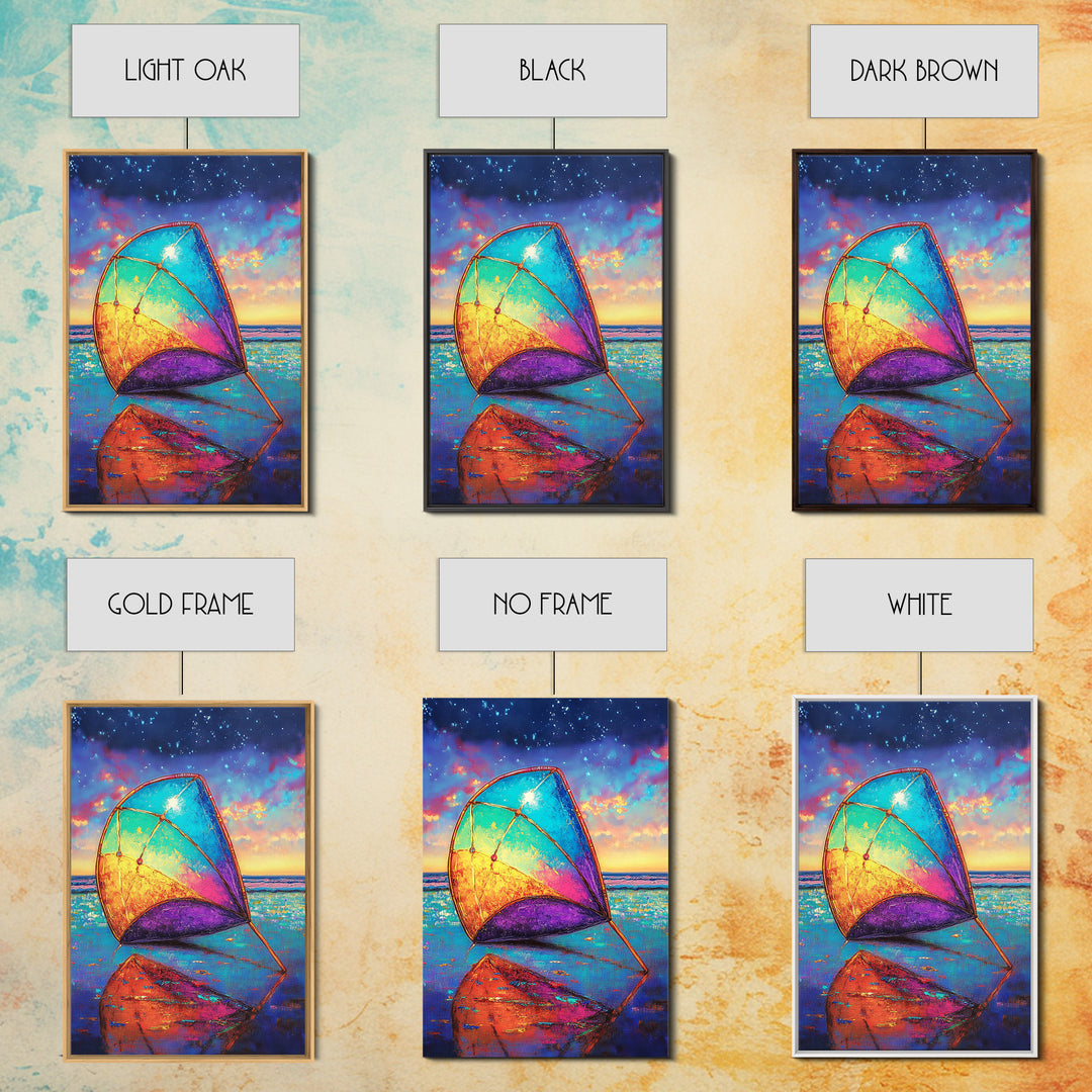Rainbow Beach Sail At Twilight Canvas Print, Coastal Wall Art, Ocean Seascape Decor, Nautical Beach House Gift, Home Decor
