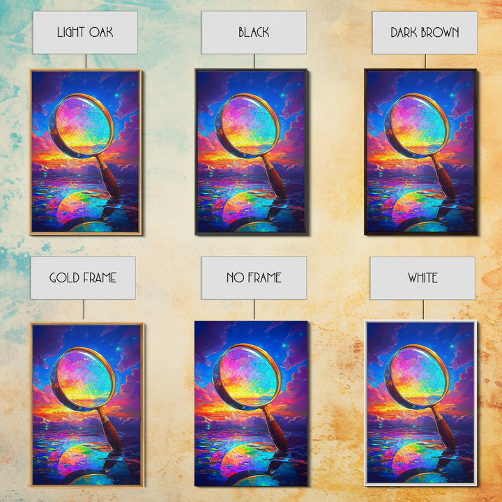 Rainbow Magnifying Glass At Sunset Canvas Print, Surreal Ocean Wall Art, Coastal Seascape Decor, Unique Office Art Gift For Him