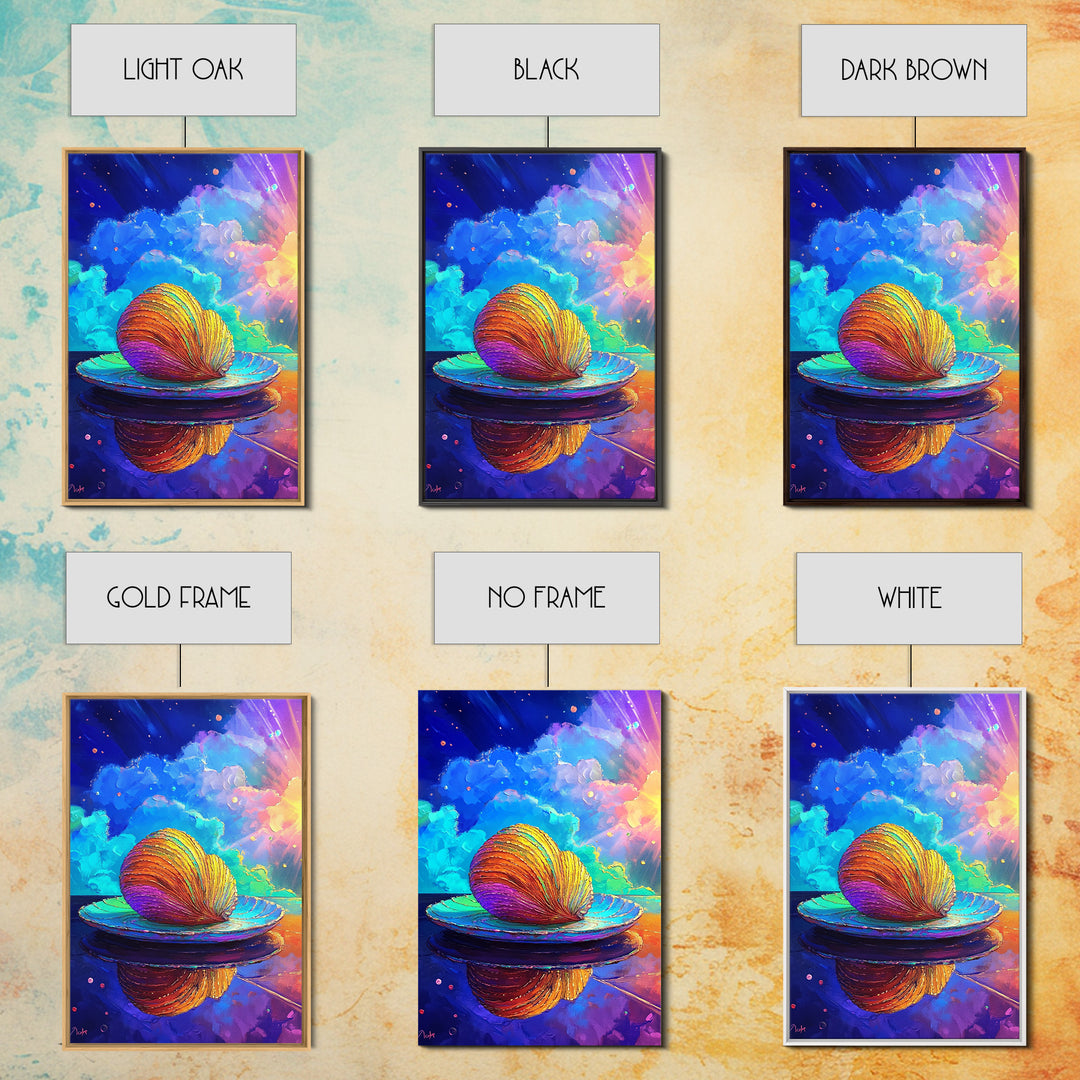 Rainbow Seashell On Reflective Plate Wall Art, Coastal Canvas Print, Ocean Decor, Beach House Gift, Colorful Seascape Art