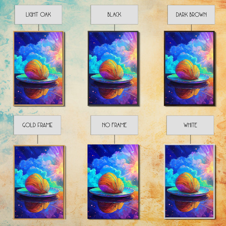 Rainbow Seashell On Reflective Plate Wall Art, Coastal Canvas Print, Ocean Decor, Beach House Gift, Colorful Seascape Art