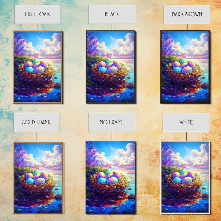 Pastel Eggs In Seaside Nest Wall Art, Colorful Coastal Canvas Print, Easter Nursery Decor, Whimsical Housewarming Gift