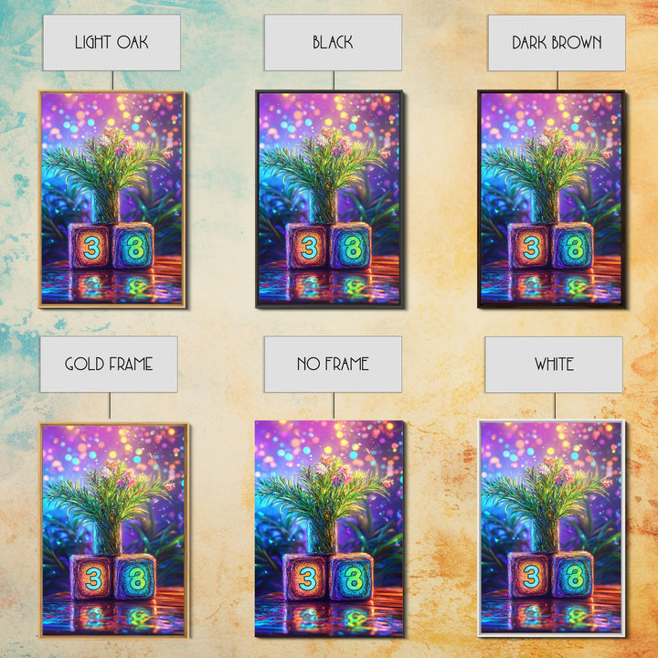 Number Blocks With Blooming Plant Wall Art, Colorful Nursery Canvas Print, Kids Room Decor, Baby Shower Housewarming Gift