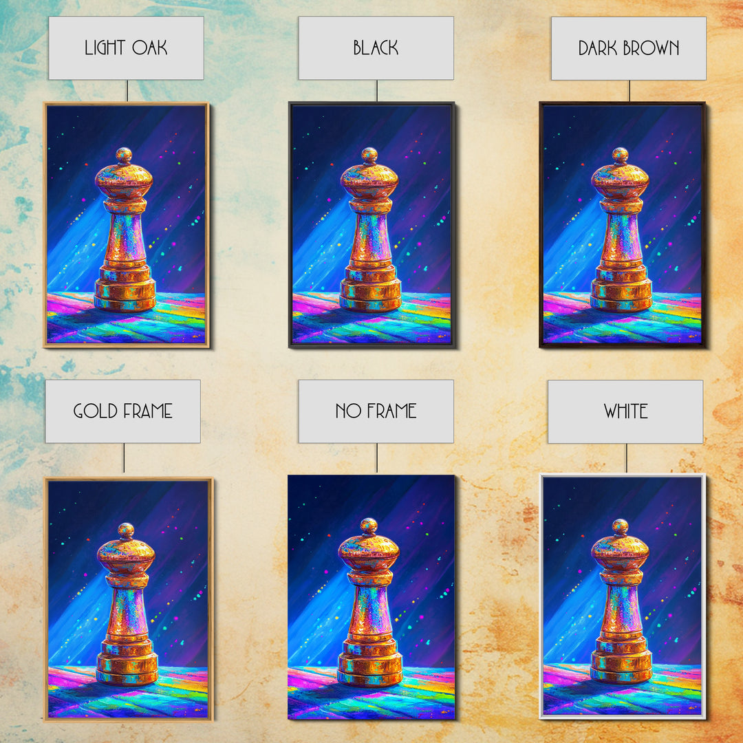 Glowing Rainbow Chess Piece Framed Canvas Print, Game Room Art, Masculine Office Decor, Modern Wall Art, Home Office Decor, Gift For Him