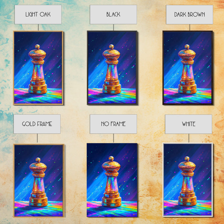 Glowing Rainbow Chess Piece Framed Canvas Print, Game Room Art, Masculine Office Decor, Modern Wall Art, Home Office Decor, Gift For Him