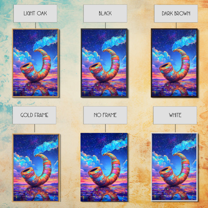 Cosmic Rainbow Smoking Pipe Framed Canvas Print, Surreal Wall Art, Psychedelic Space Decor, Colorful Statement Wall Art