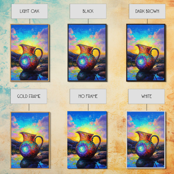 Mosaic Rainbow Pitcher At Sunrise Framed Canvas Print, Colorful Wall Art, Southwestern Decor, Mountain Landscape Painting