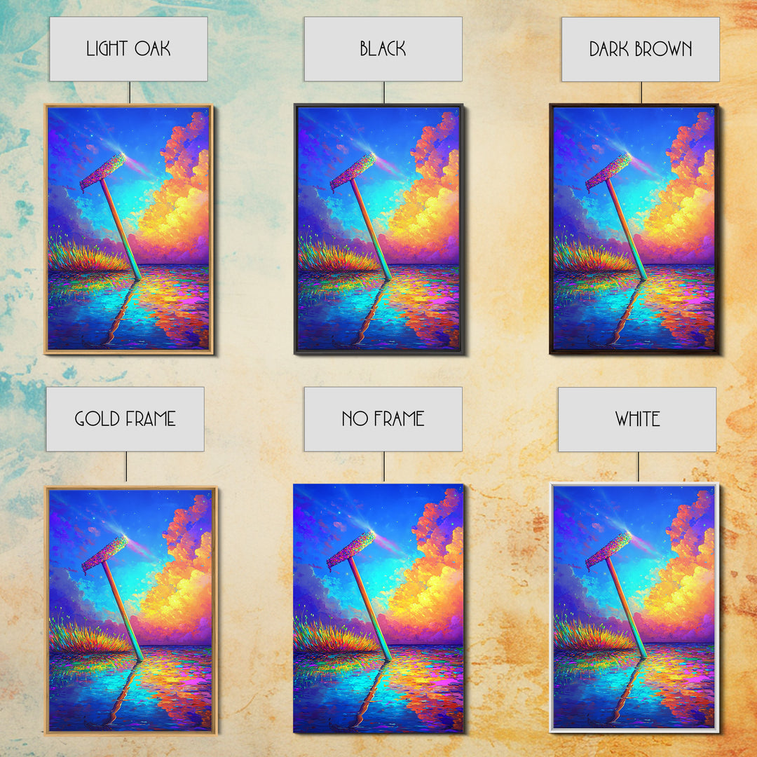 Glowing Rainbow Squeegee In Water Canvas Print, Surreal Wall Art, Dopamine Decor, Colorful Abstract Landscape, Statement Wall Art