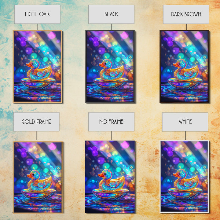 Glowing Rainbow Rubber Duck Canvas Print, Whimsical Animal Wall Art, Cute Bathroom Decor For Kids Room And Nursery Gift