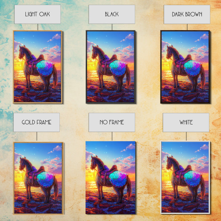 Sunset Horse On Beach Framed Canvas Print, Western Wall Art, Coastal Cowgirl Decor, Equestrian Gift For Horse Lover, Living Room Decor