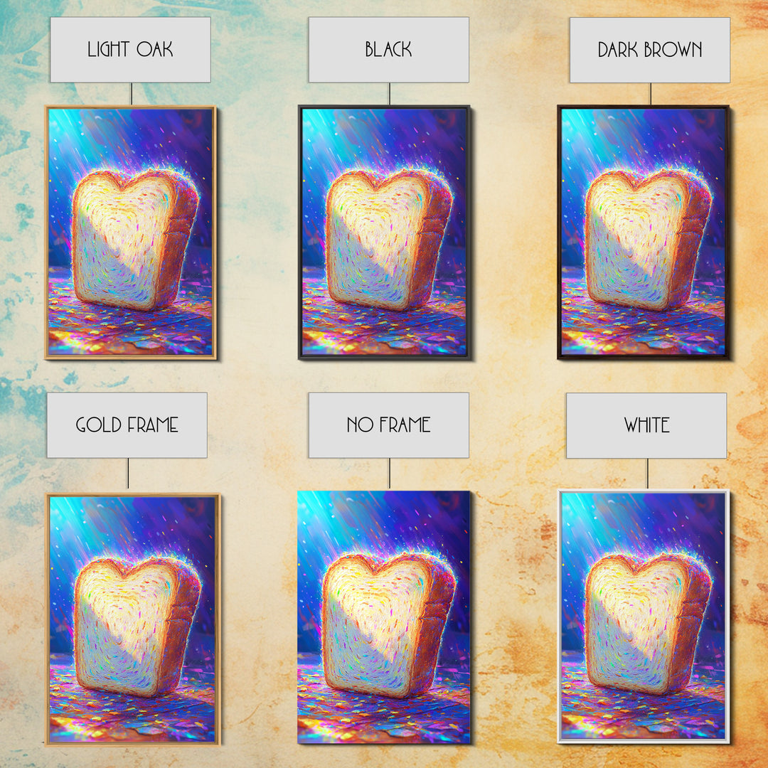 Glowing Heart Shaped Toast Slice Wall Art, Whimsical Kitchen Decor, Cute Food Art Print, Dopamine Decor, Unique Gift For Her