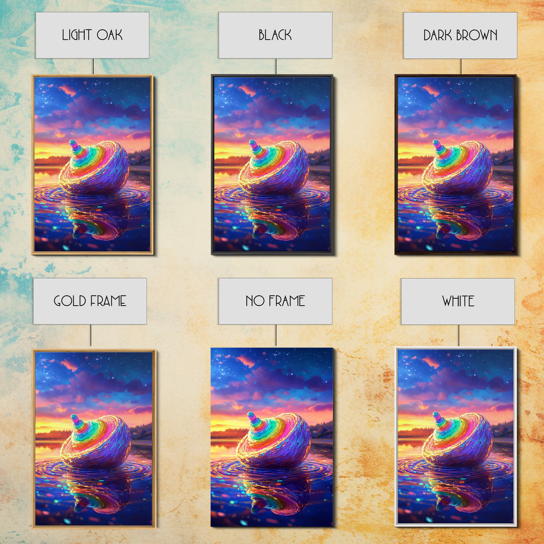 Rainbow Seashell At Sunset On Reflective Water Canvas Print, Coastal Wall Art, Beach House Decor, Ocean Art, Gift For Her