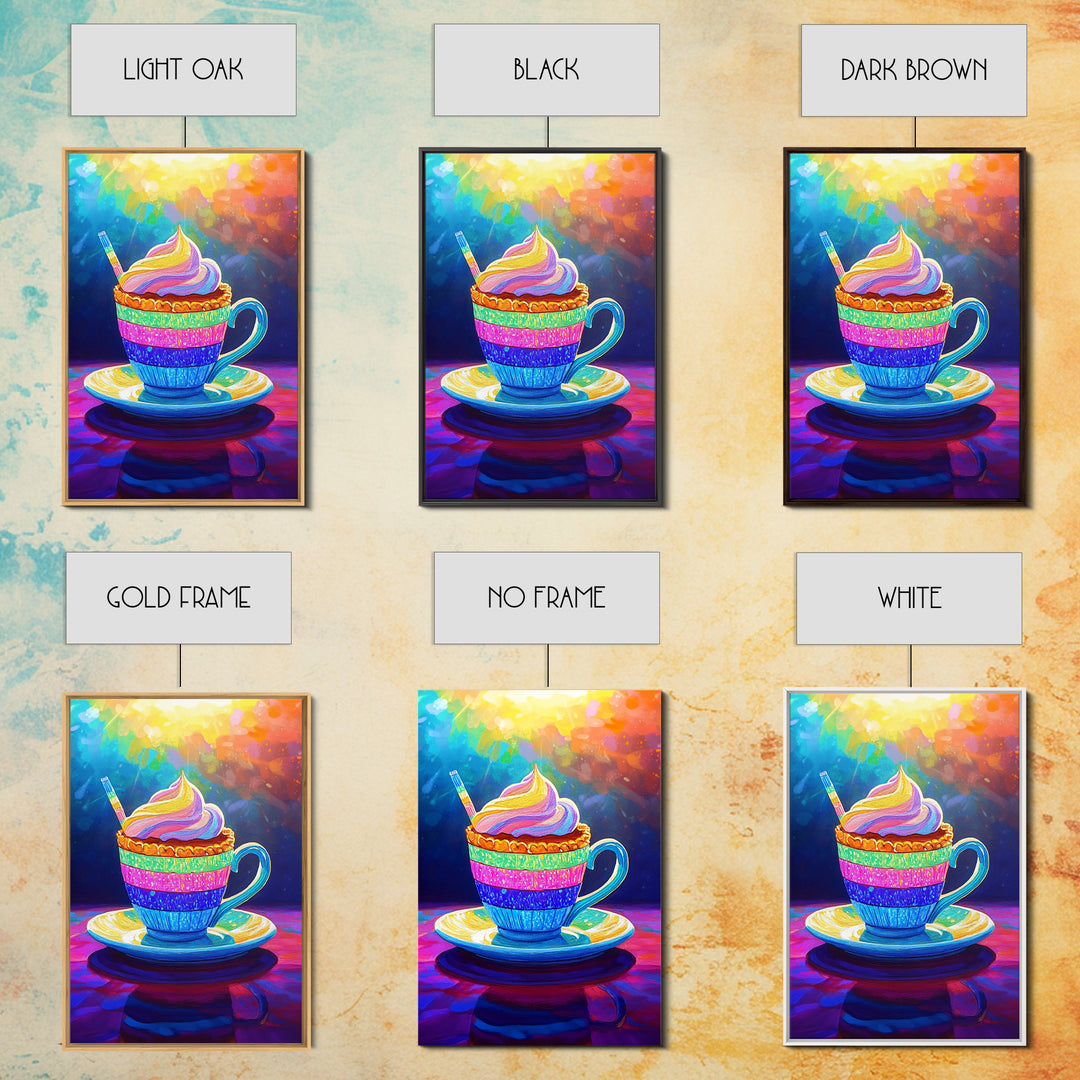 Rainbow Cupcake In Teacup Kitchen Wall Art, Whimsical Dessert Art Print, Colorful Bakery Decor, Cute Cafe Canvas Print Gift