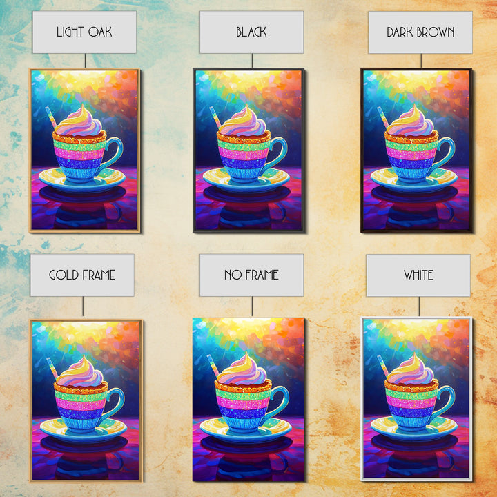Rainbow Cupcake In Teacup Kitchen Wall Art, Whimsical Dessert Art Print, Colorful Bakery Decor, Cute Cafe Canvas Print Gift