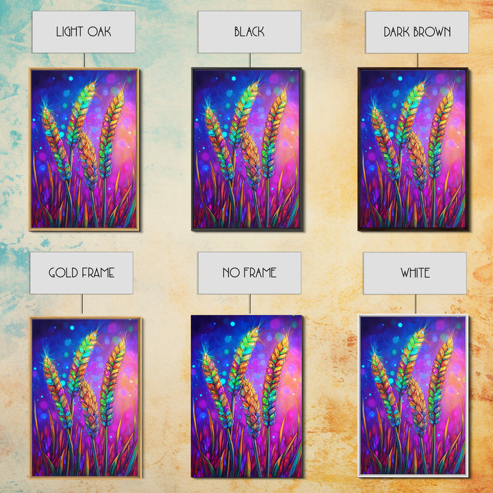 Colorful Wheat Stalks In Light Wall Art, Rustic Farmhouse Decor, Botanical Nature Art Print, Vibrant Kitchen Canvas Print