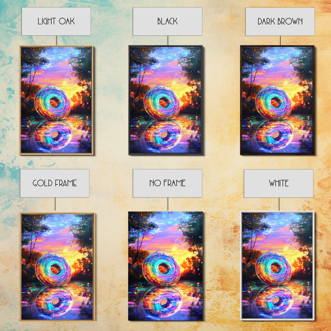 Iridescent Rainbow Ring At Sunset Framed Canvas Print, Colorful Wall Art, Abstract Landscape, Living Room Modern Home Decor Gift