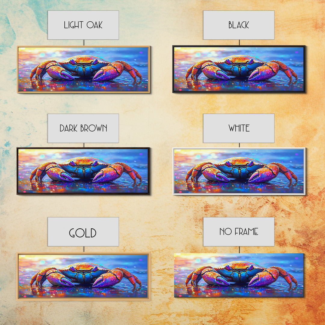 Vibrant Rainbow Crab On Wet Beach Wall Art, Coastal Ocean Animal Art, Colorful Beach House Decor, Nautical Canvas Print Art