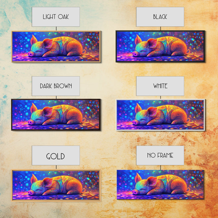 Sleeping Piglet In Rainbow Light Canvas Print, Cute Animal Wall Art, Nursery Decor, Farm Animal Art, Kids Room Wall Decor