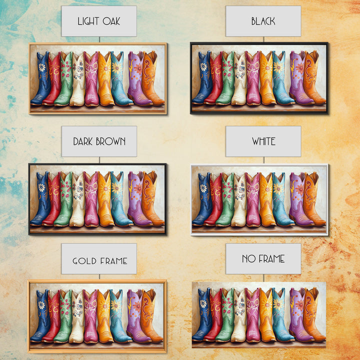Vibrant Floral Cowgirl Boots In Blue Red Green And Orange Canvas Print, Western Wall Art, Boho Farmhouse Decor Gift For Her